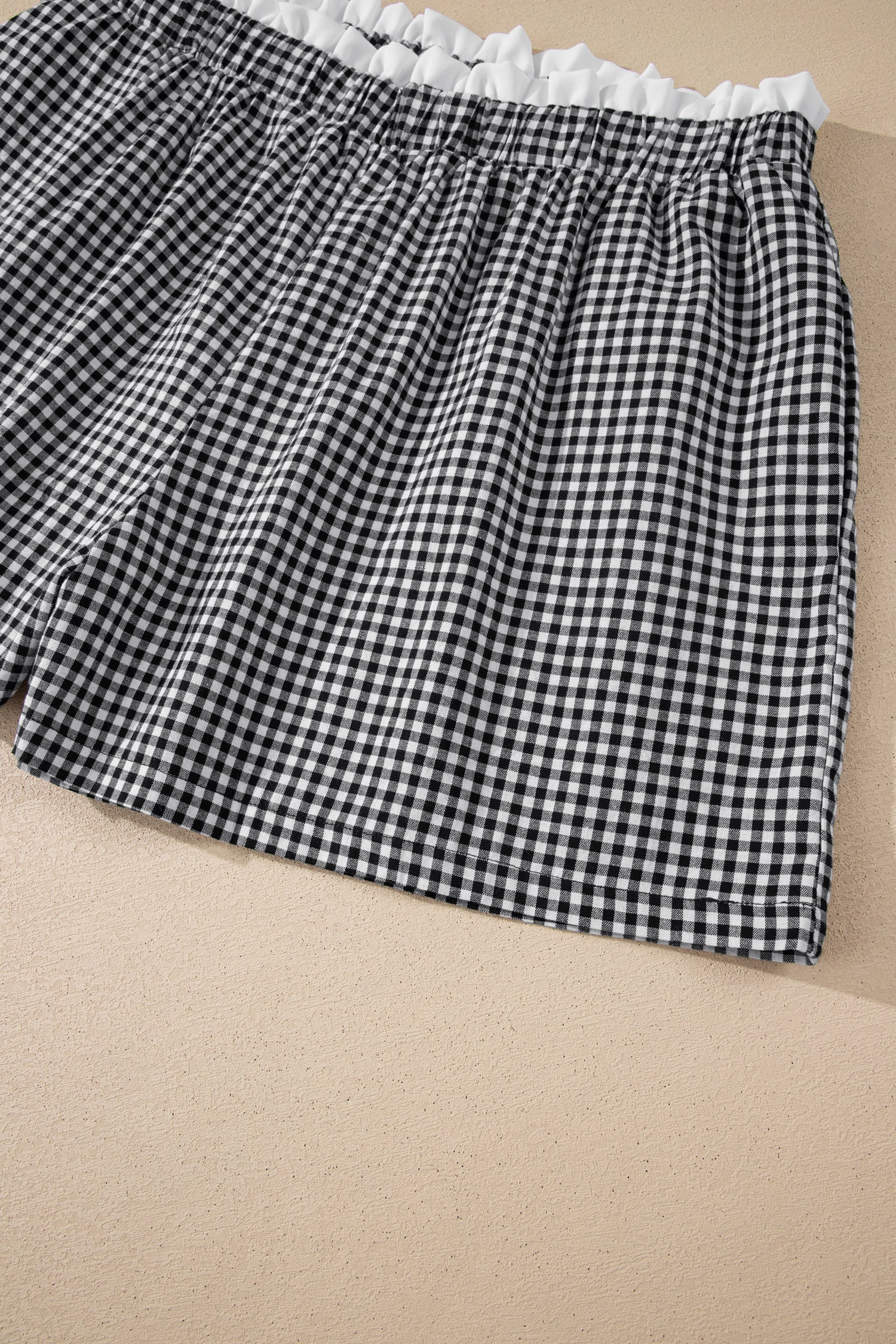 Plus Size Black Plaid Print Shorts With Contrast Trim