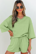 Meadow Mist Green V-Neck Half Sleeve Tee and Shorts 2pc Set