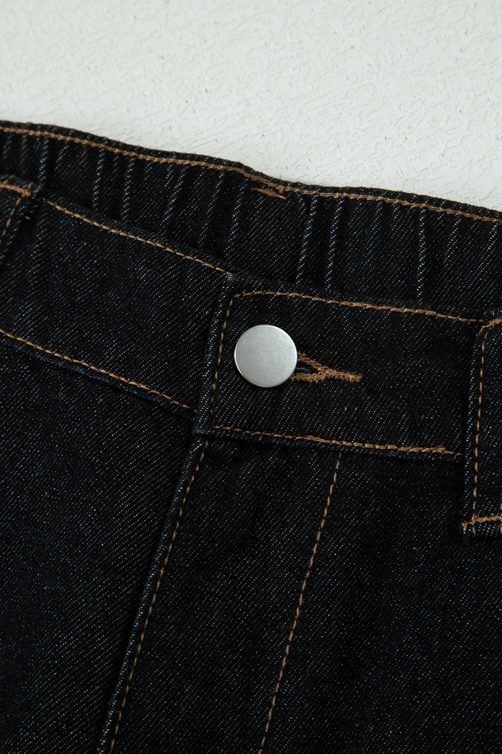 Black Relaxed Denim Shorts With Embroidered & Scalloped Trim