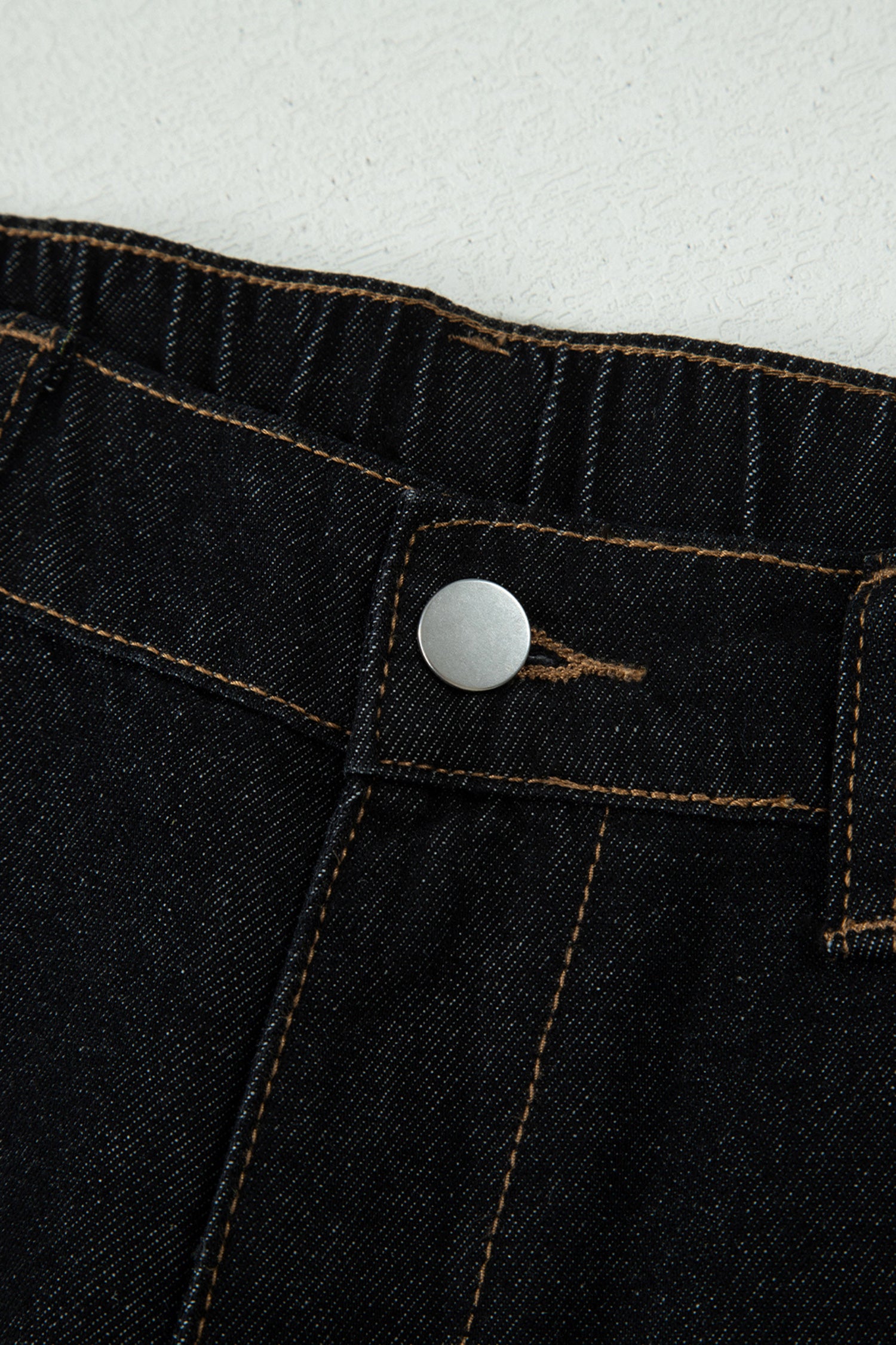 Black Relaxed Denim Shorts With Embroidered & Scalloped Trim