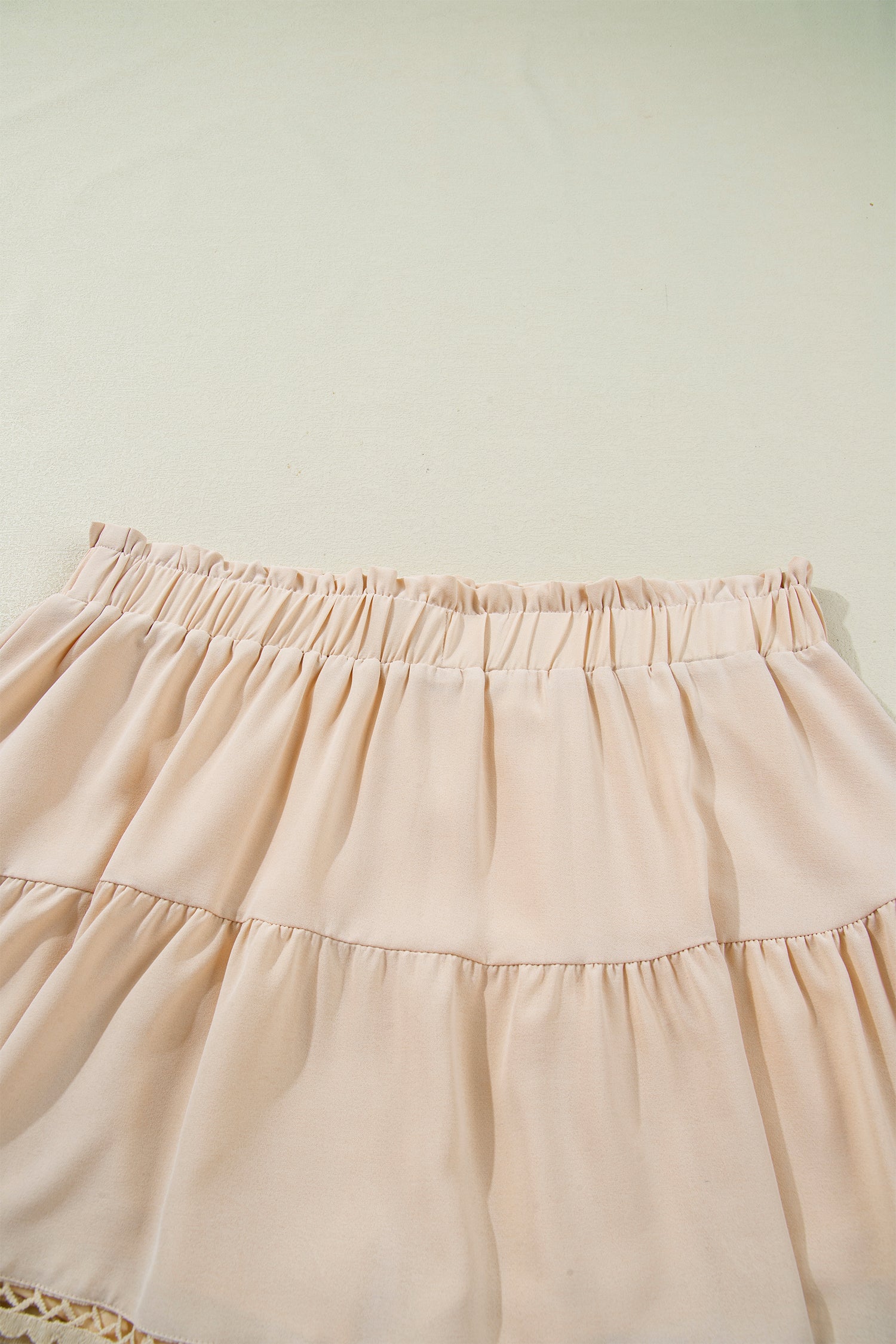 Plus Size Parchment Plus Frilled Elastic Waist Lace Trim Ruffled Shorts