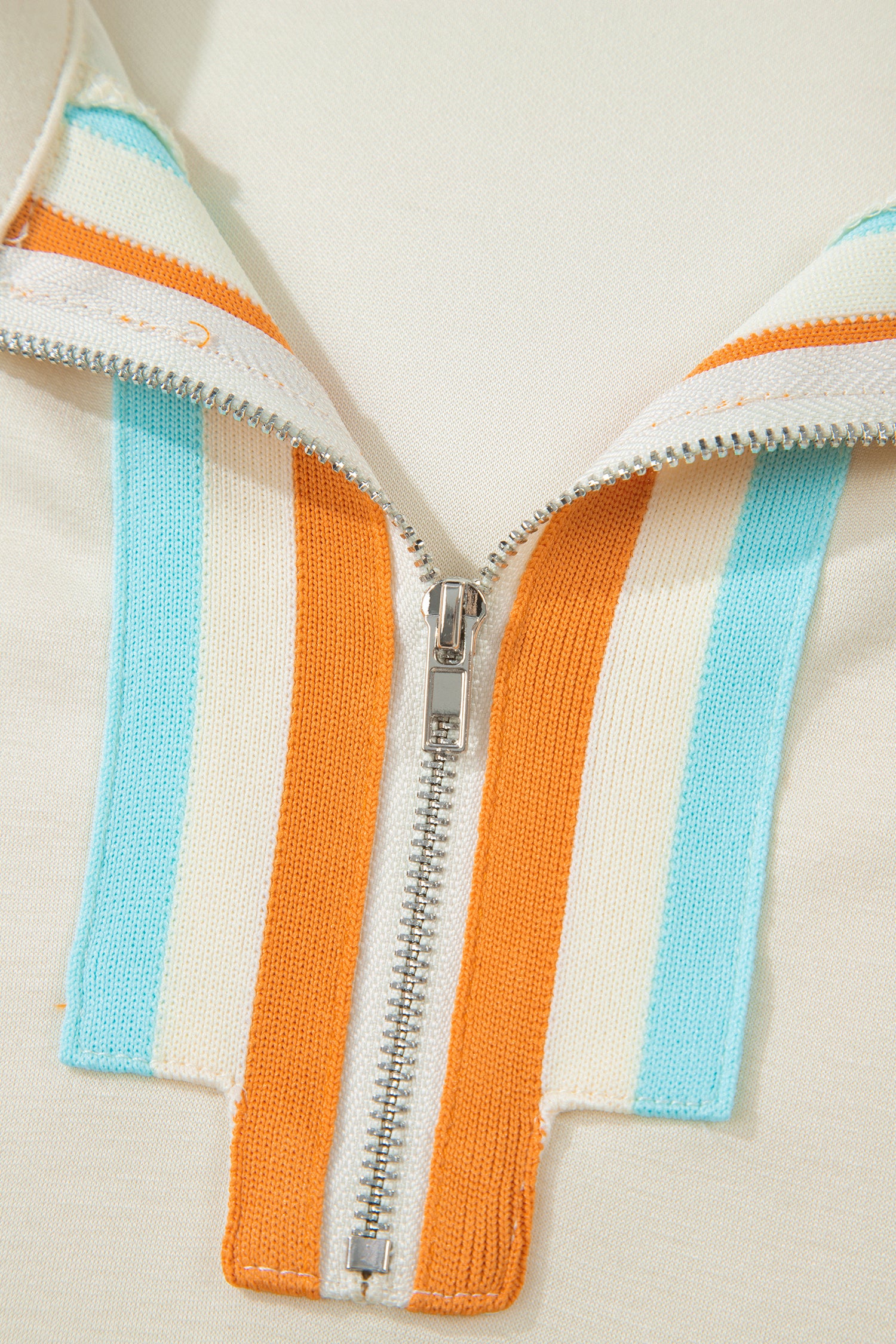 Apricot Colorful Striped Half Zip Polo Tee & Loose Shorts 2pc Set