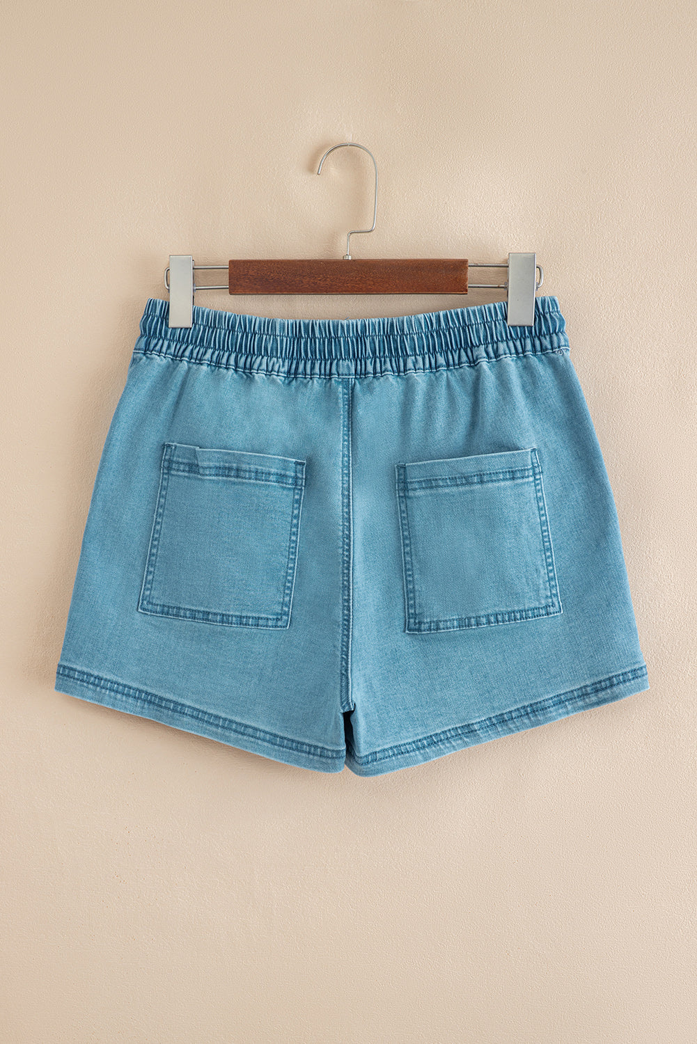 Beau Blue Elastic Waistband Denim Shorts With Drawstring