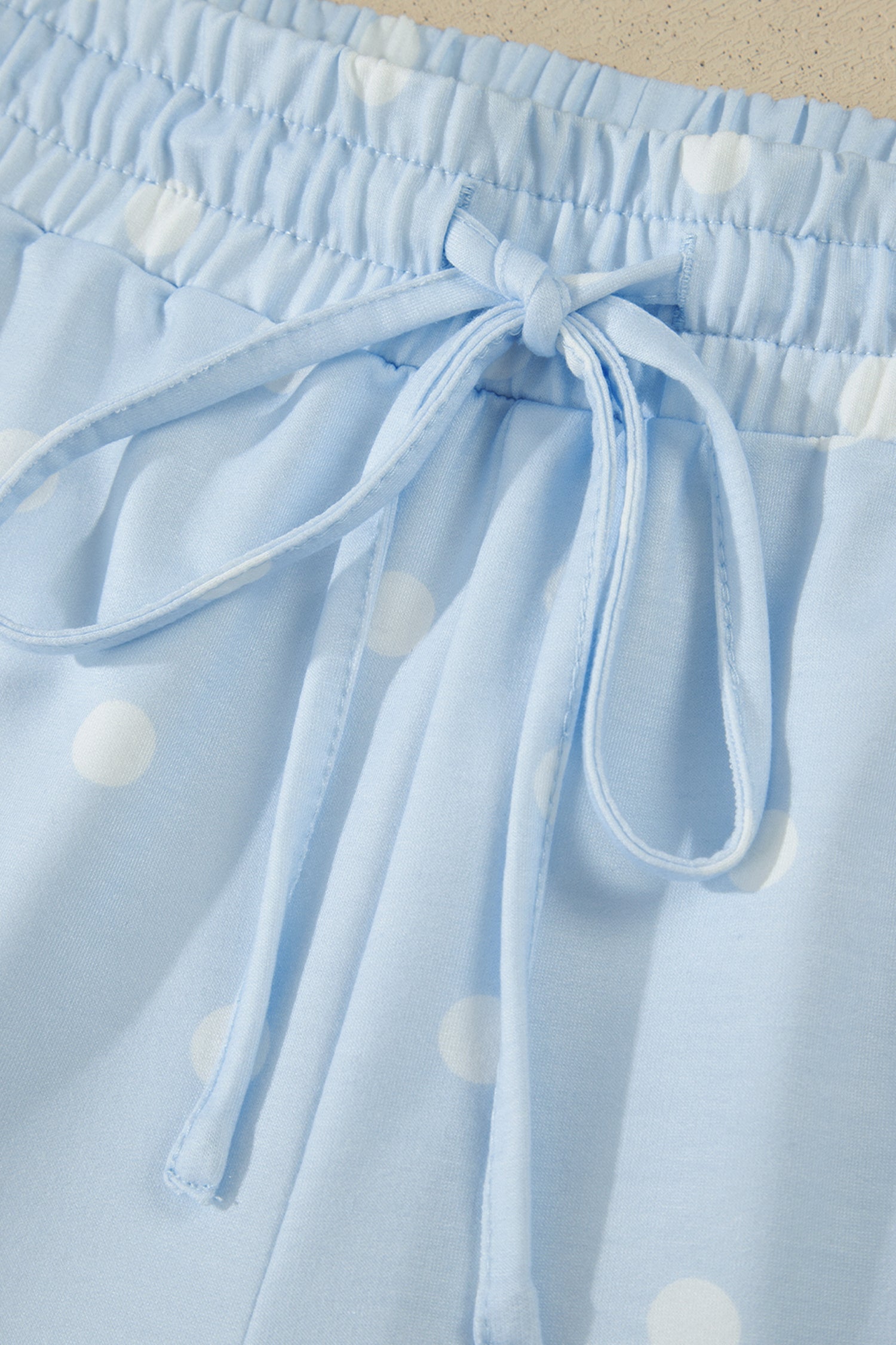 Sky Blue Exposed Seam Detail Polka Dot Loose Tee & Drawstring Shorts 2pc Set