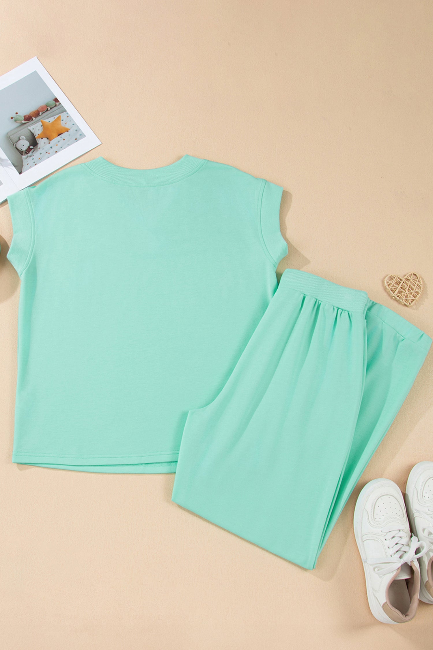 Plus Size Mint Green V-Neck Tee & Drawstring Pants Set