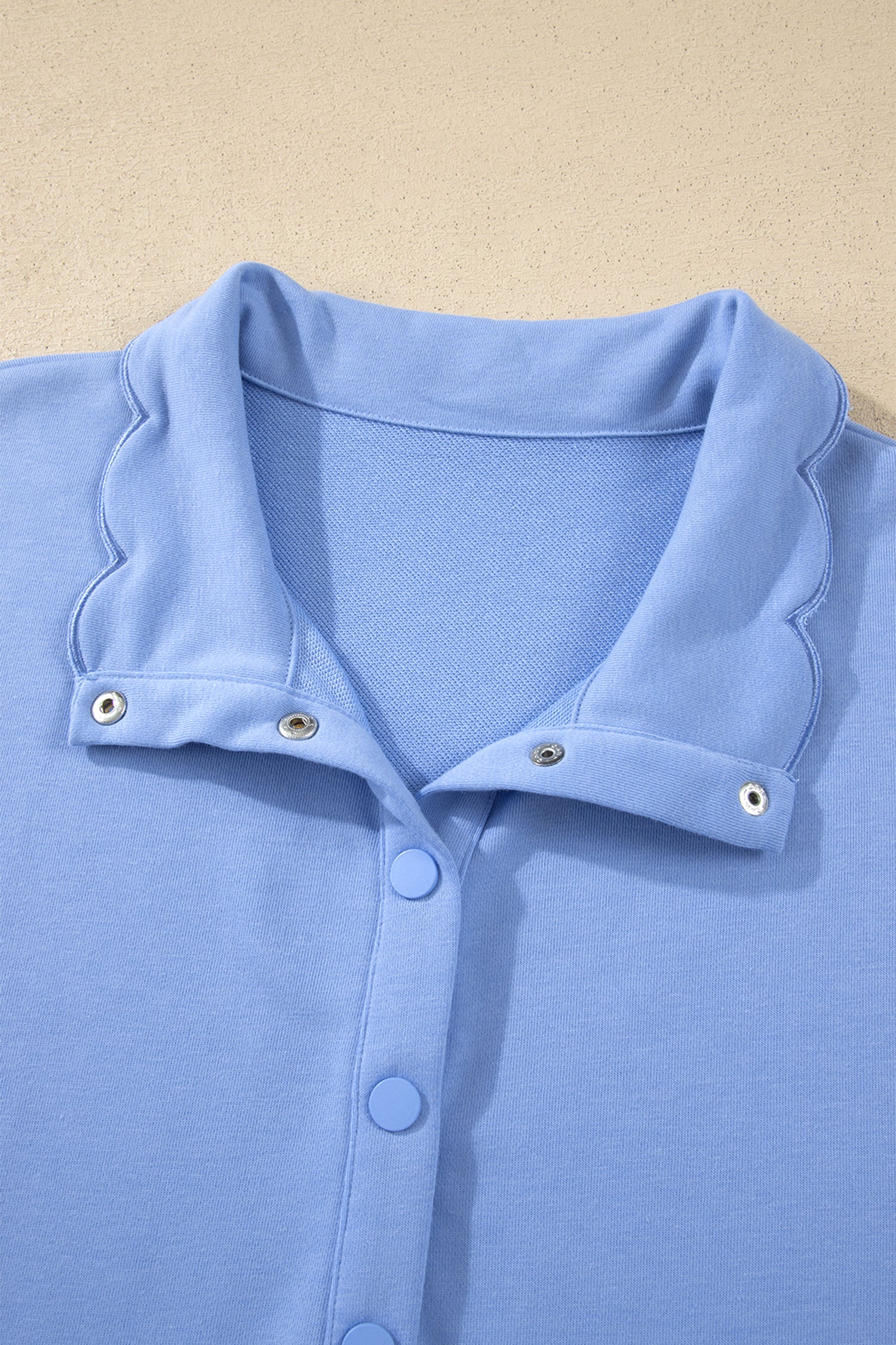 Plus Size Beau Blue Pullover Mini Dress With Scalloped Hem & Button Neck