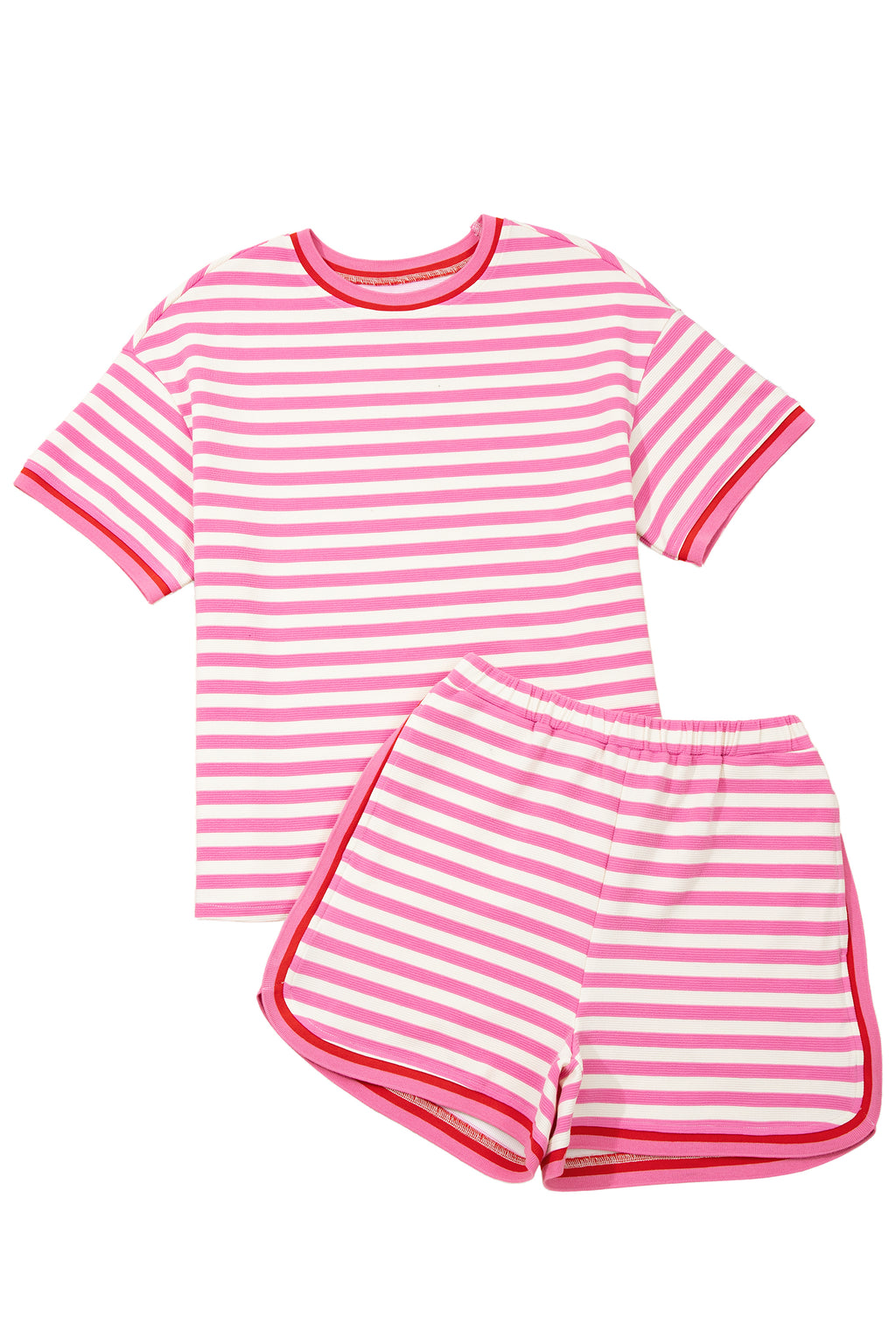 Pink Stripe Short Sleeve Top & Loose Shorts 2pcs Casual Outfit