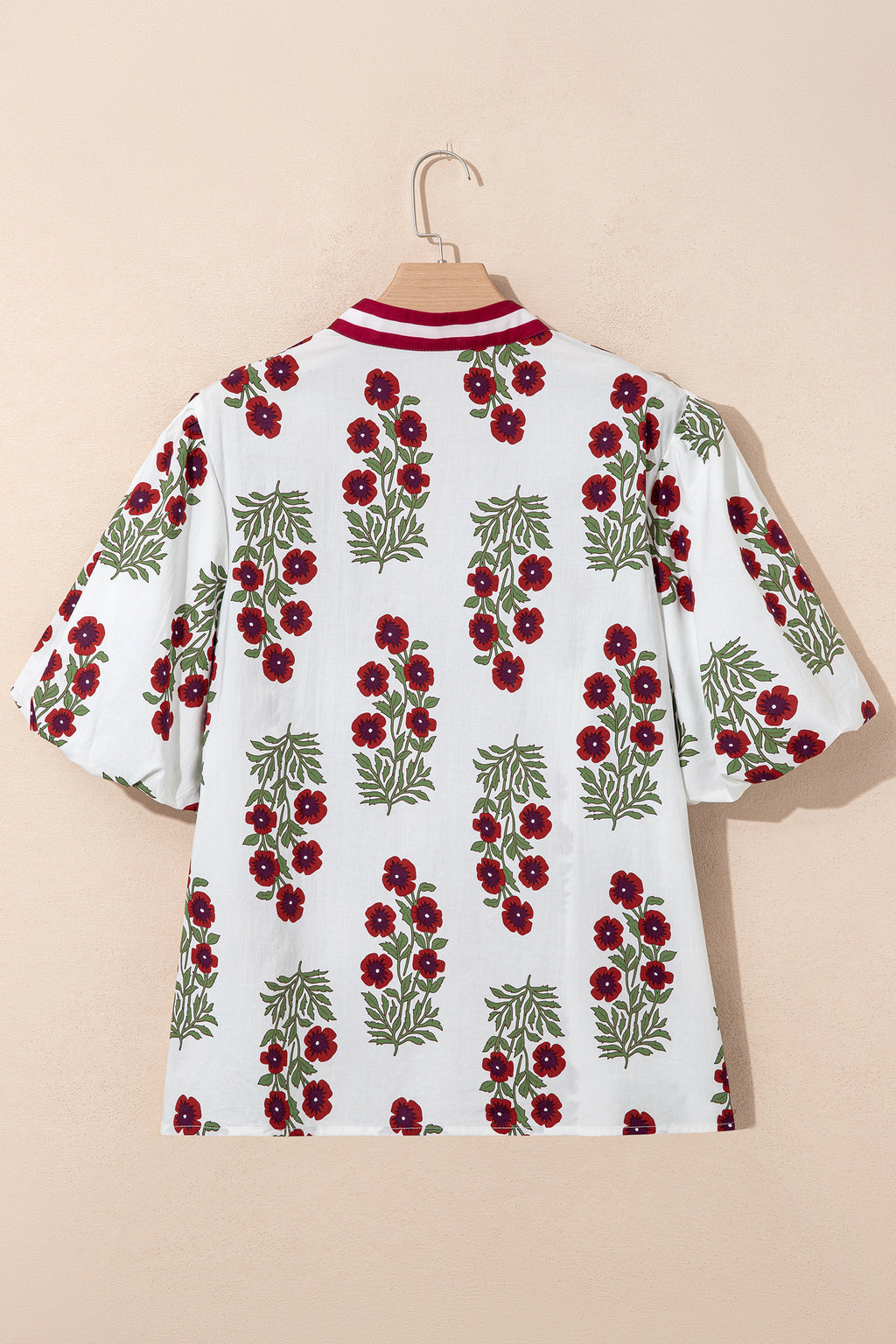 Plus Size White Short Sleeve Cotton Blouse With Floral Print Ricrac Striped Trim