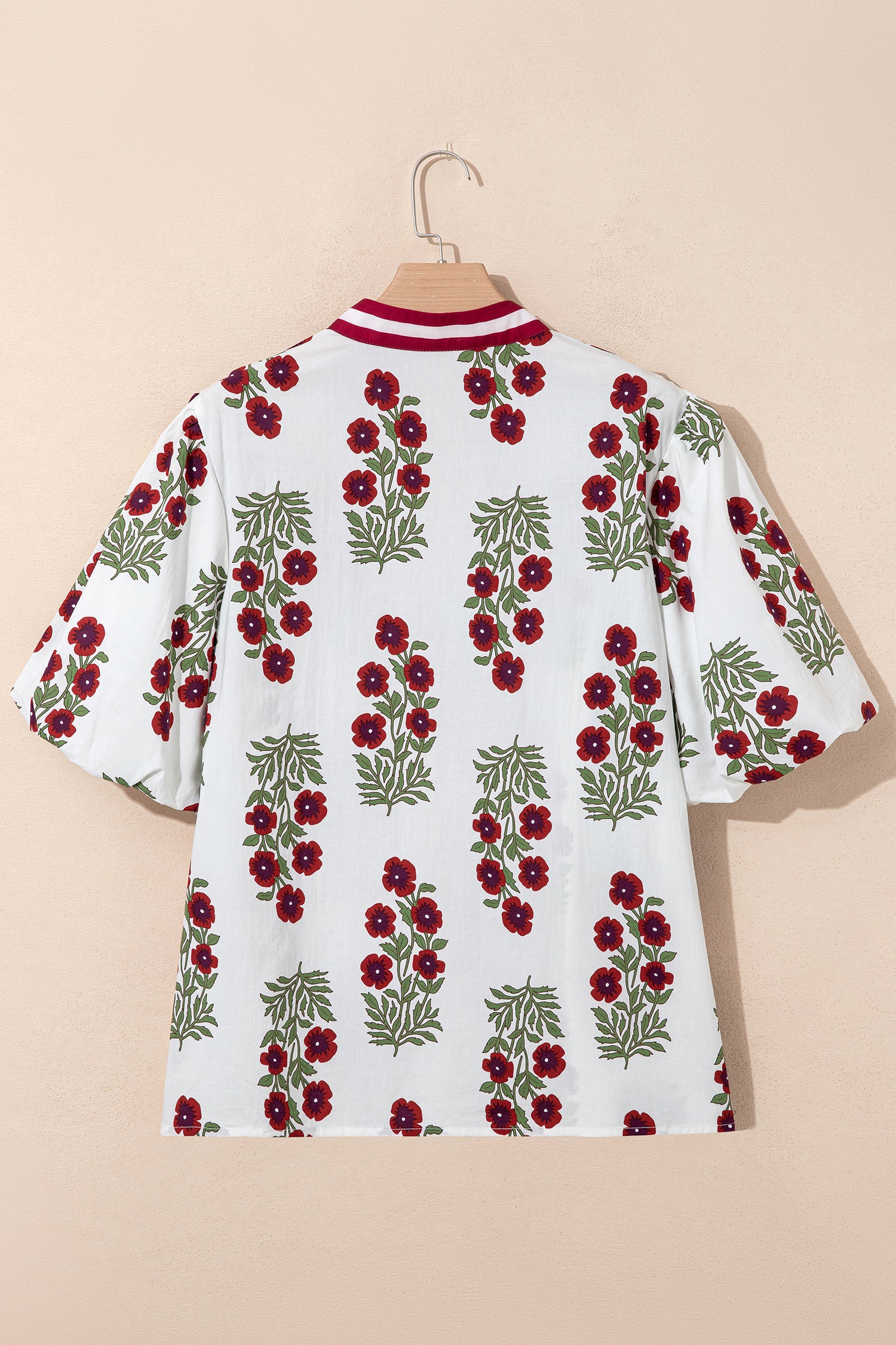 Plus Size White Short Sleeve Cotton Blouse With Floral Print Ricrac Striped Trim