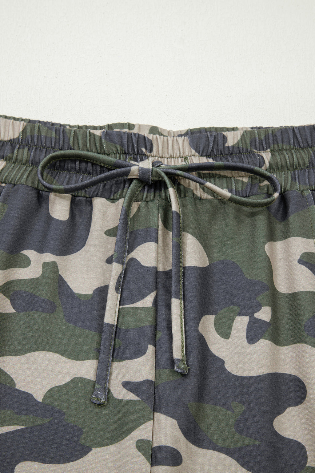 Plus Size Green Tie Waist Pocketed Camo Shorts