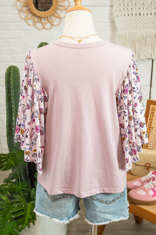 Flowy Pink Floral Patched Half Sleeve Blouse
