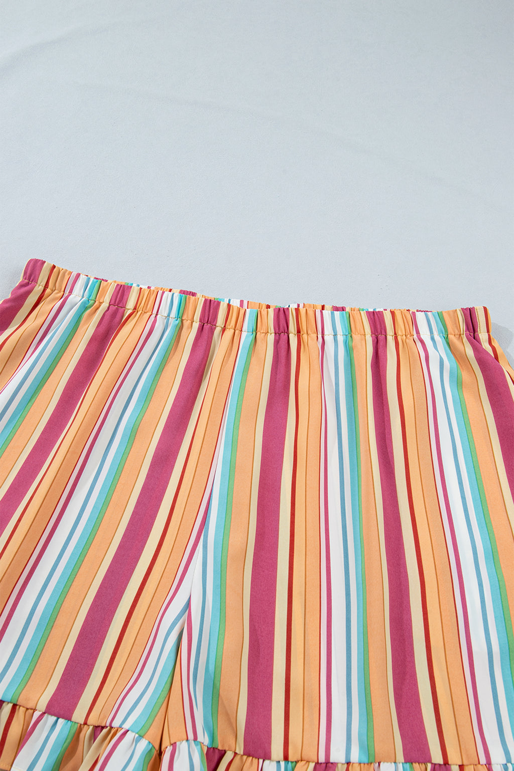 Plus Size Orange Stripe Ruffle Hem Shorts With Elastic Waste