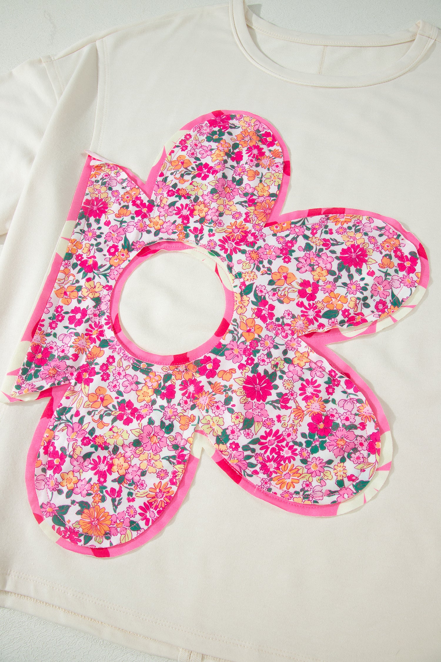 Plus Size Big Flower Patched Tunic Tee