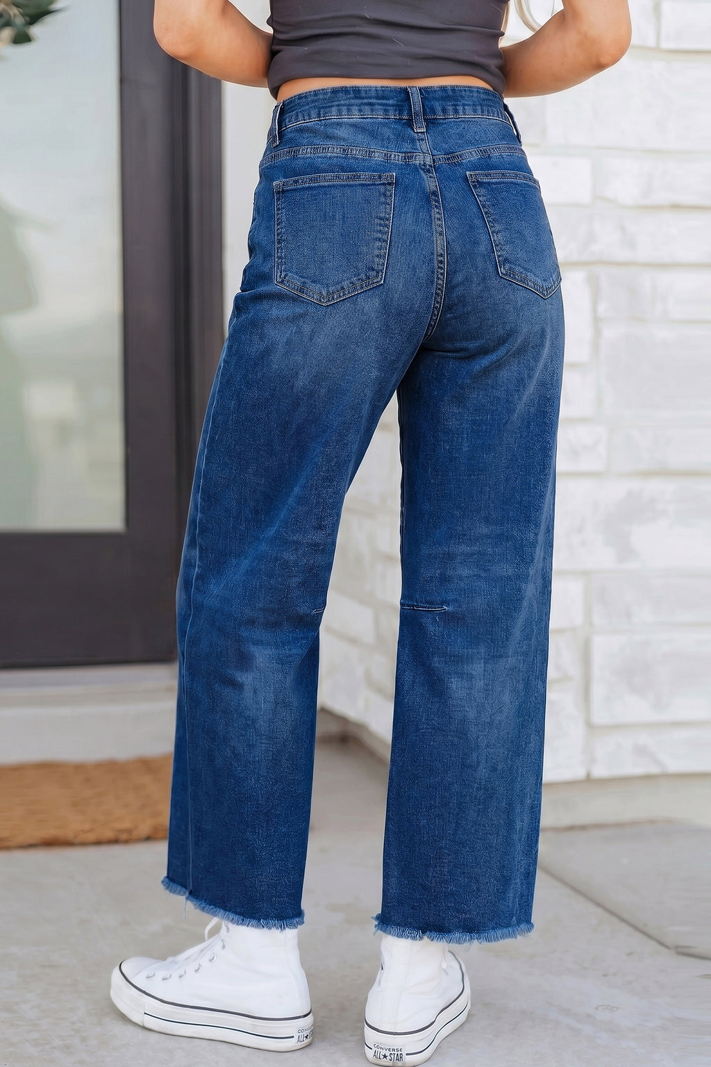 Sail Blue Frayed & Cropped Straight Jeans