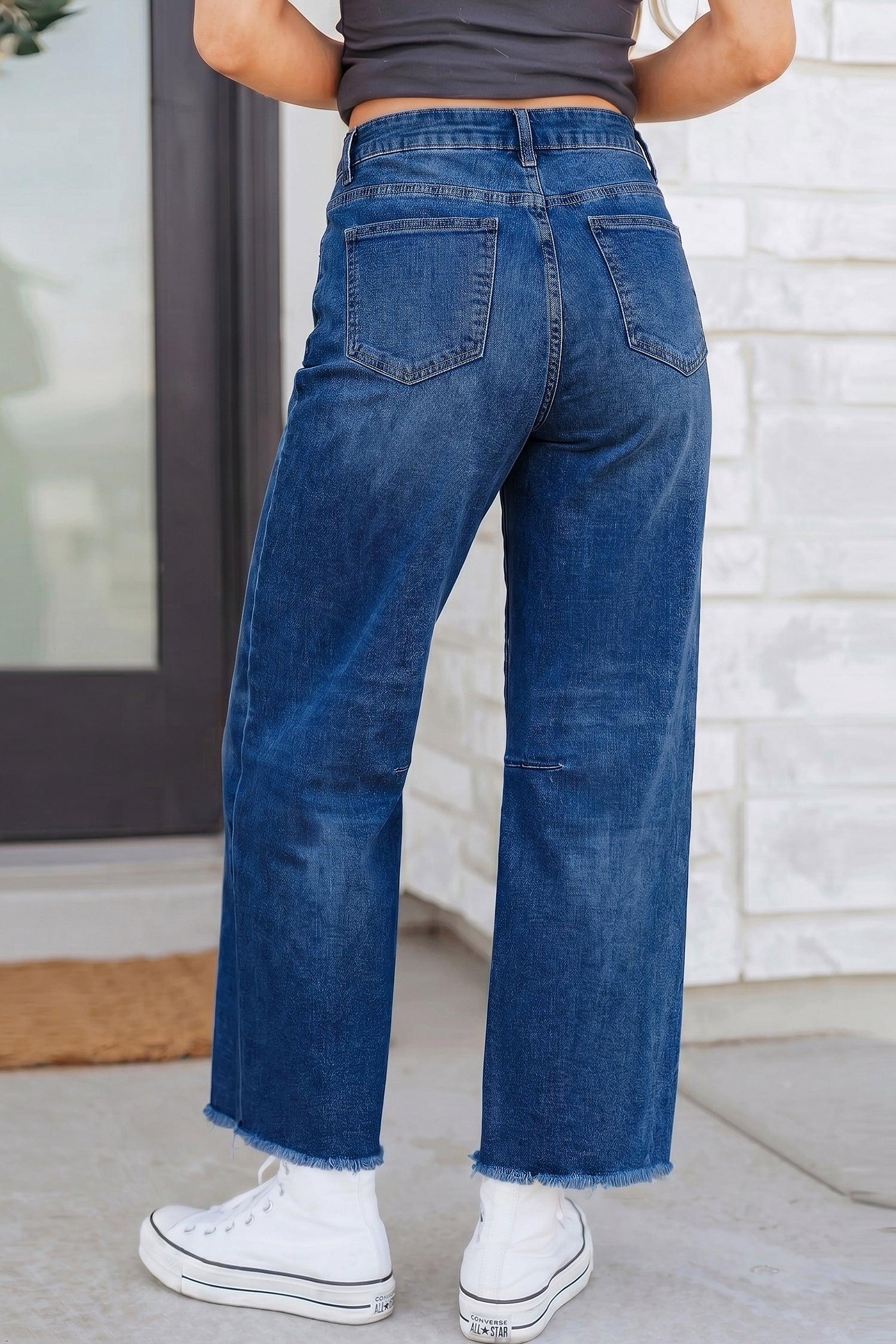 Sail Blue Frayed & Cropped Straight Jeans