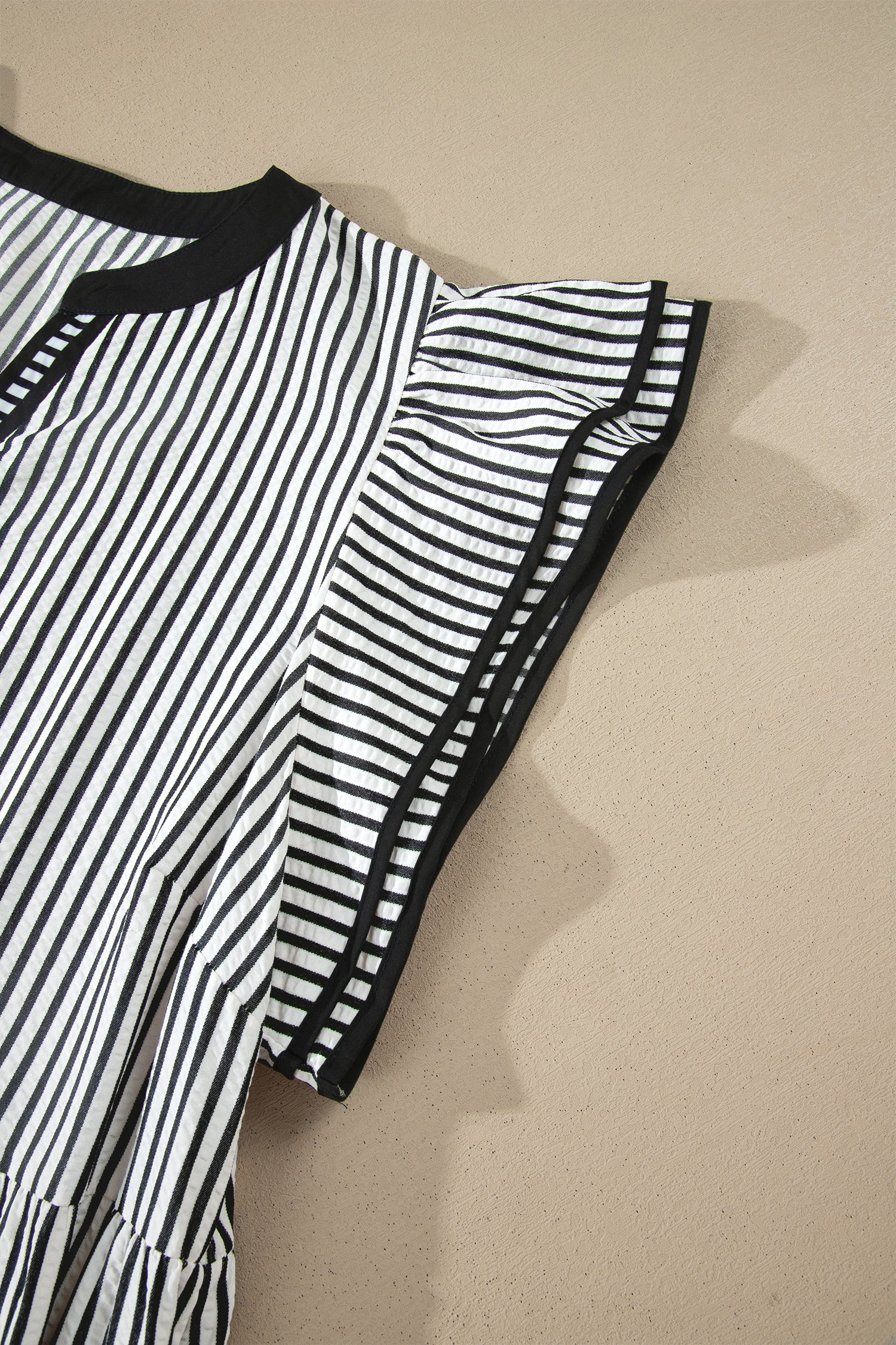 Plus Size Black Stripe Slit V-Neck Tiered Maxi Dress With Flutter Sleeves