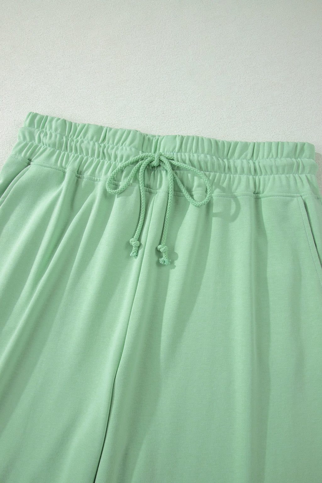 Plus Size Aqua Ribbed Trim Short Sleeve Top & Drawstring Loose Pants 2pcs Outfit
