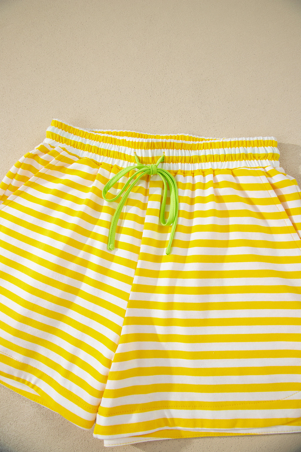 Yellow Stripe Loose Tee and Drawstring Shorts Set