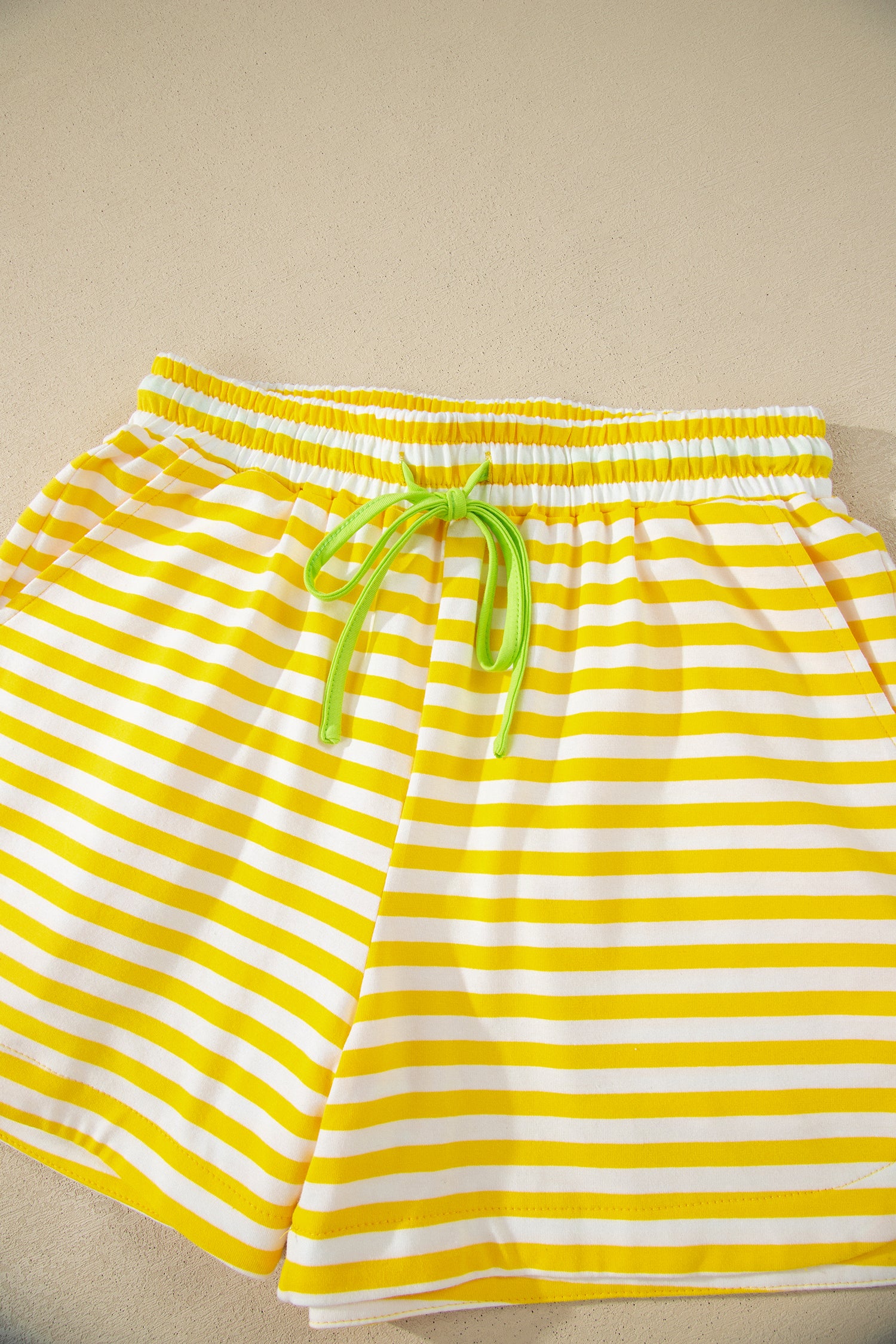 Yellow Stripe Loose Tee and Drawstring Shorts Set