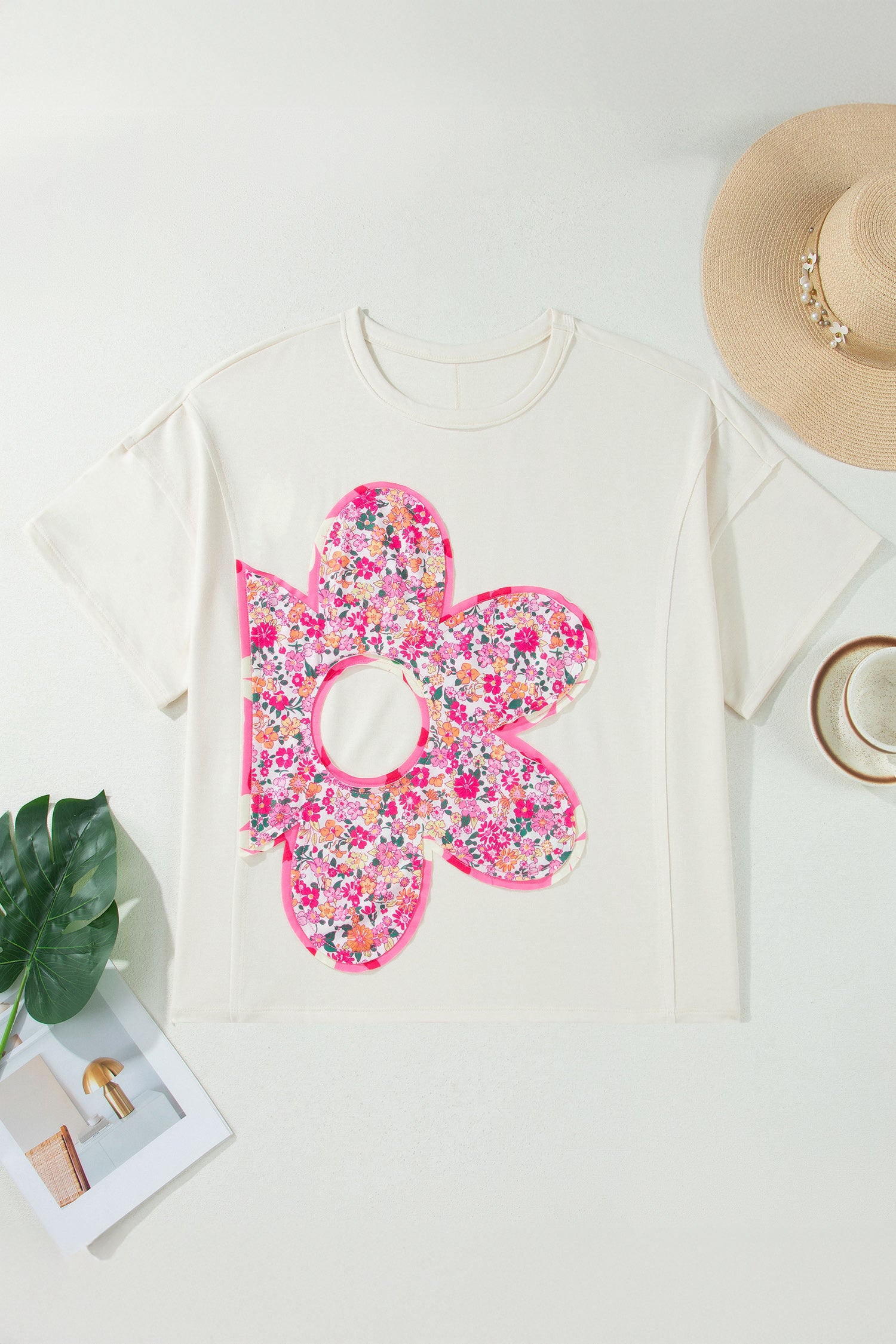 Plus Size Big Flower Patched Tunic Tee