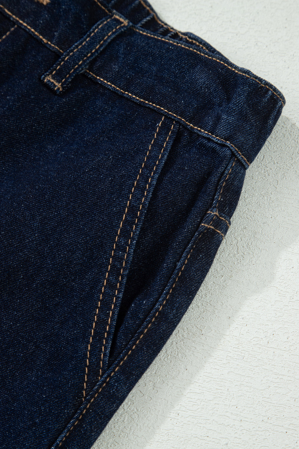 Navy Blue Relaxed Denim Shorts With Embroidered & Scalloped Trim