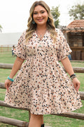 Plus Size Printed Surplice V-Neck Dress With Cuffed Sleeves & Empire Waist