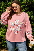 Plus Size Peach With Floral Applique Drop Shoulder Sweatshirt