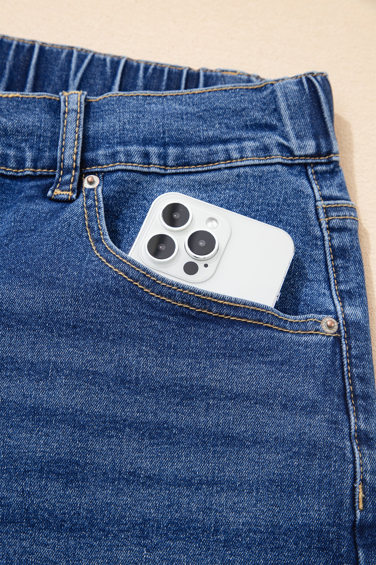 Plus Size Dark Blue Acid Wash Jeans With Drawstring