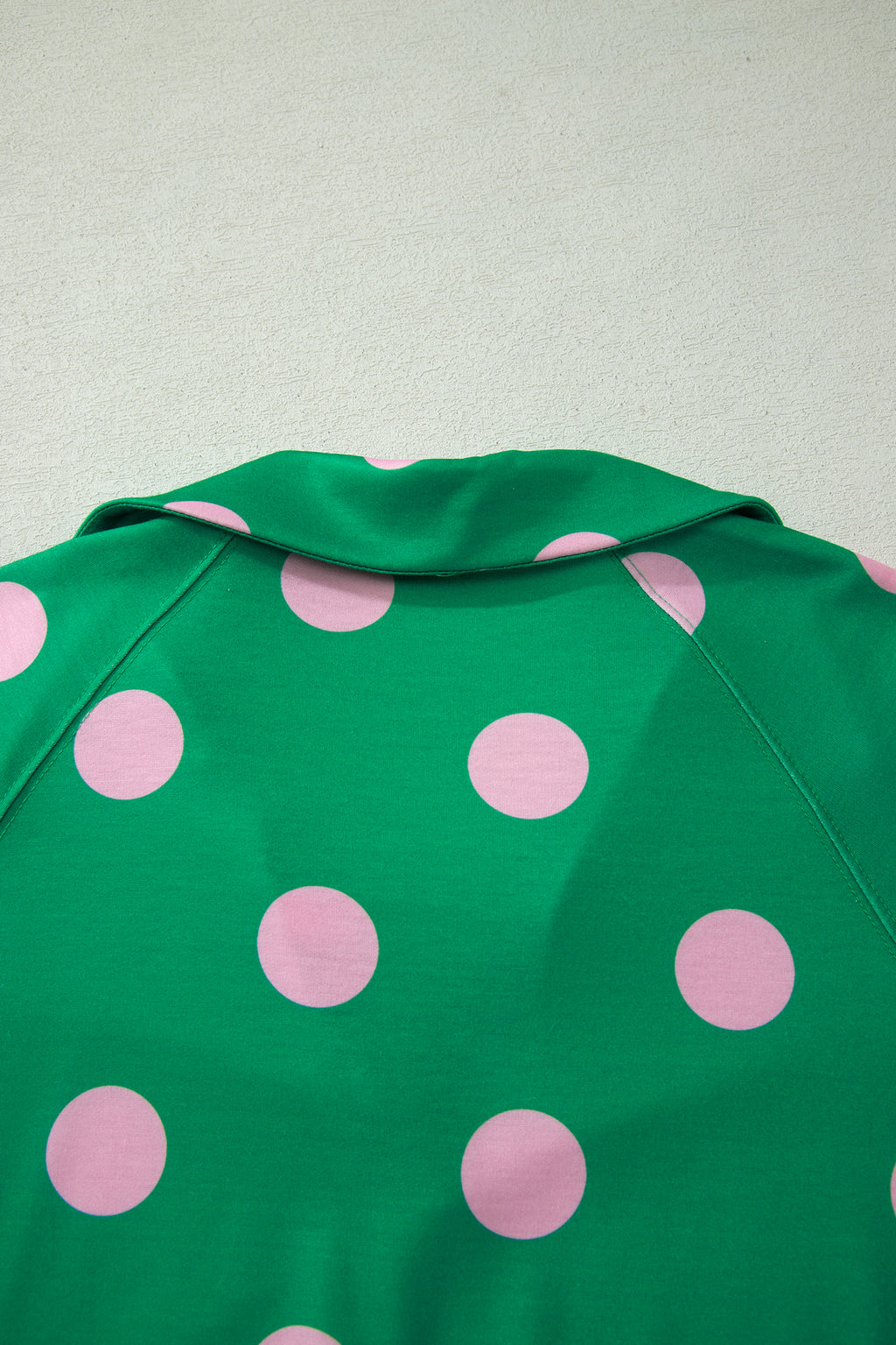 Green Polka Dot Print V-Neck Tee & Shorts 2pc Set