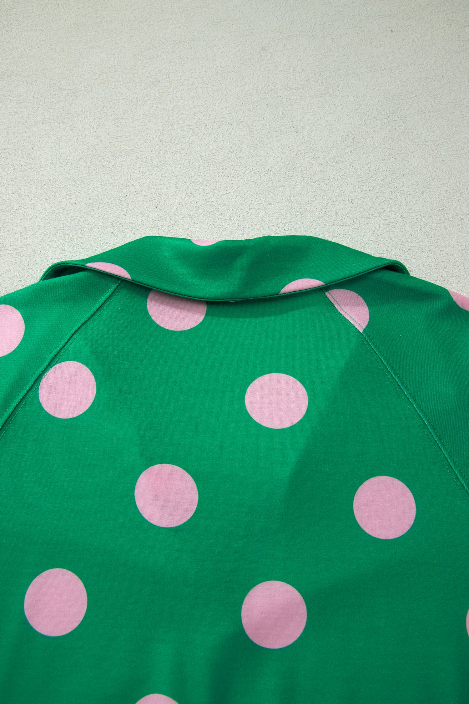 Green Polka Dot Print V-Neck Tee & Shorts 2pc Set