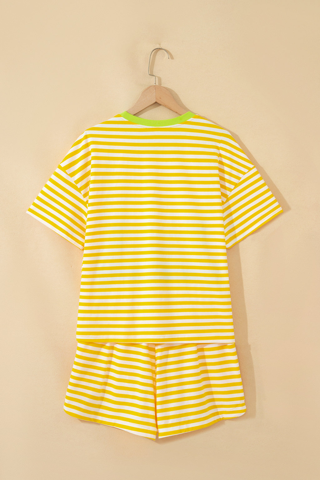 Yellow Stripe Loose Tee and Drawstring Shorts Set