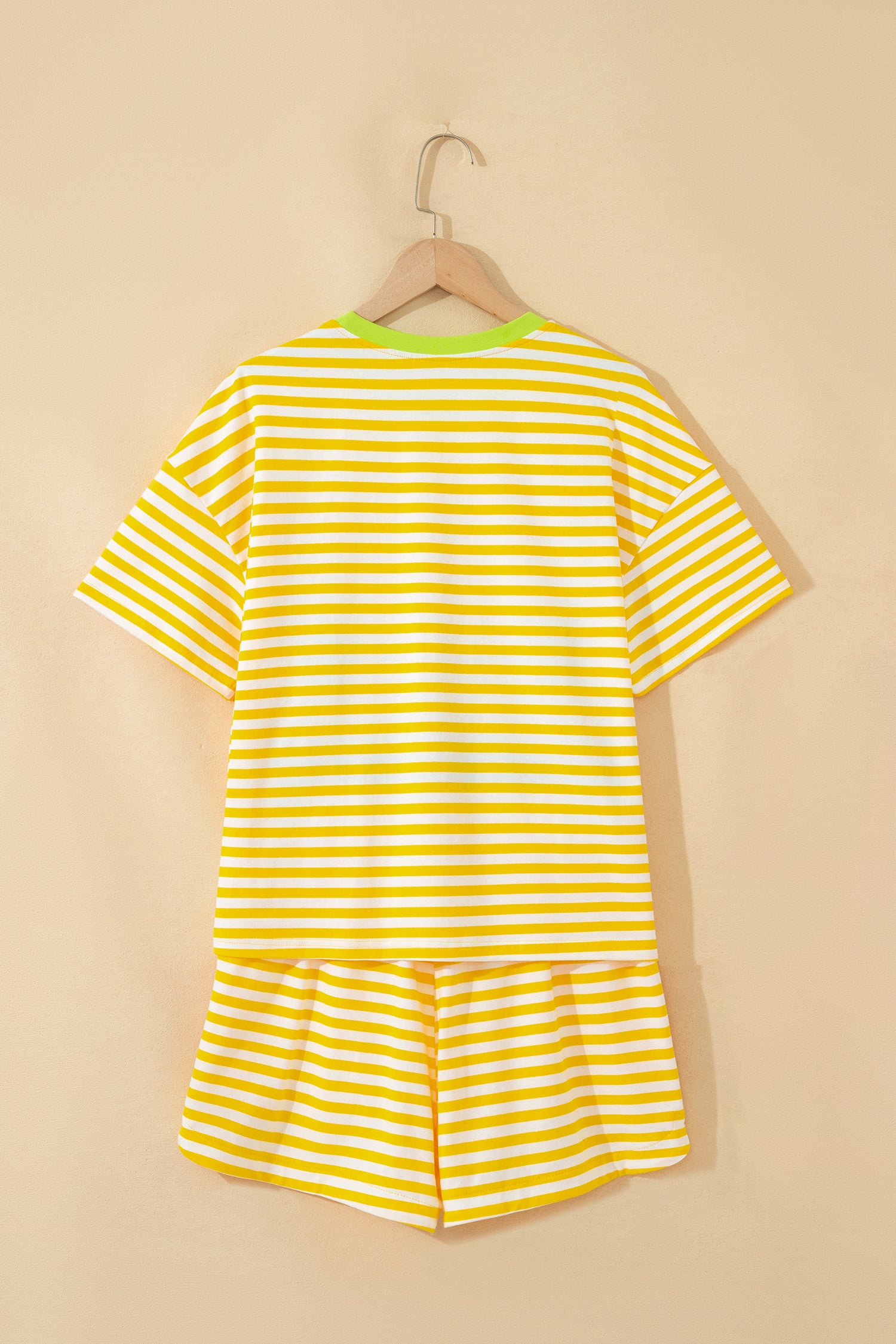 Yellow Stripe Loose Tee and Drawstring Shorts Set