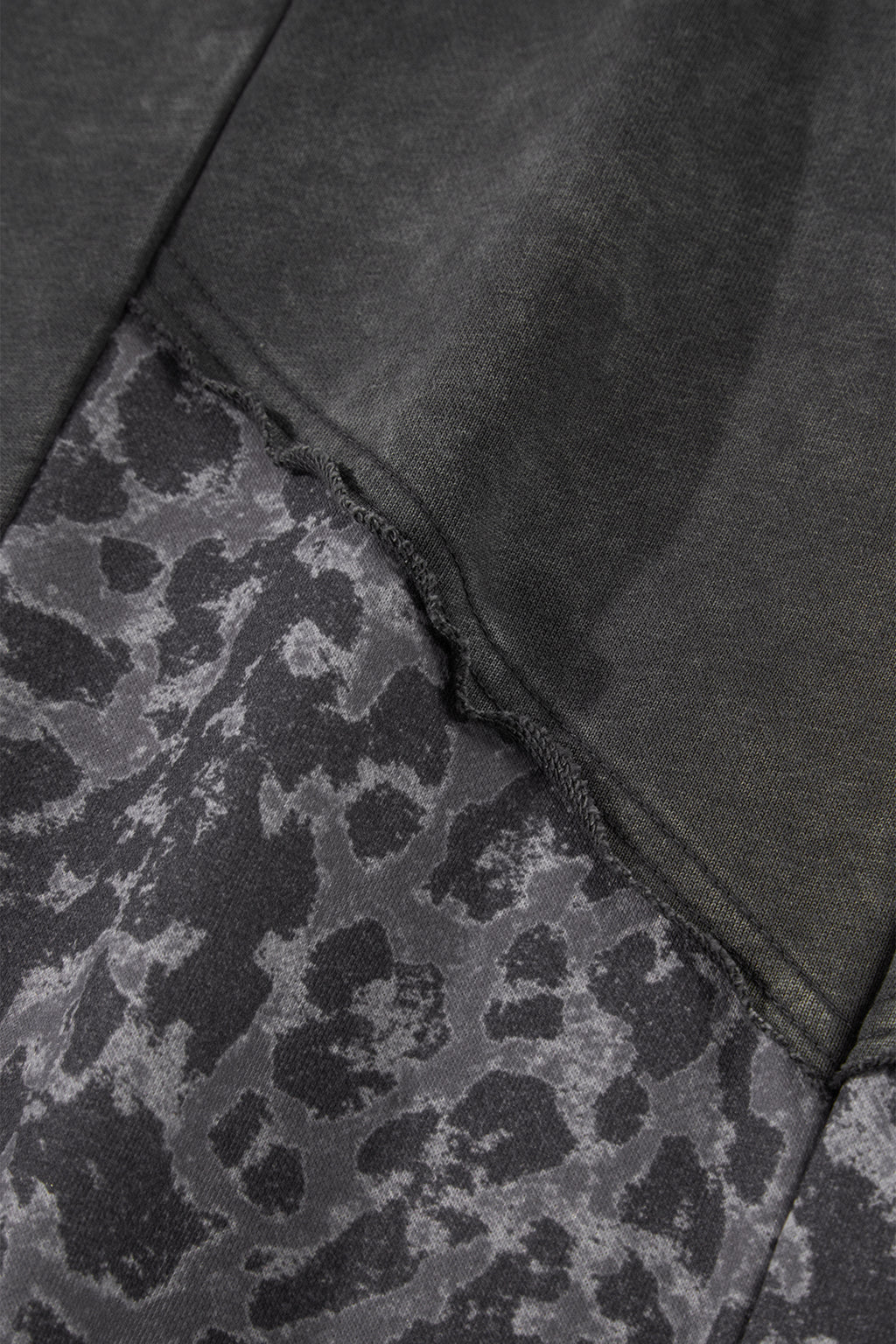 Plus Size Dark Grey Leopard Patchwork Wide Leg Mineral Wash Pants