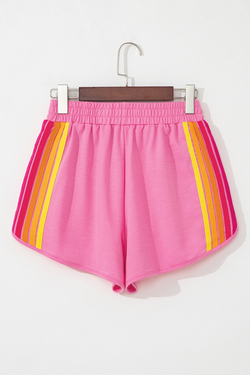 Bonbon Elastic & High Waist Active Shorts With Color Block Stripes