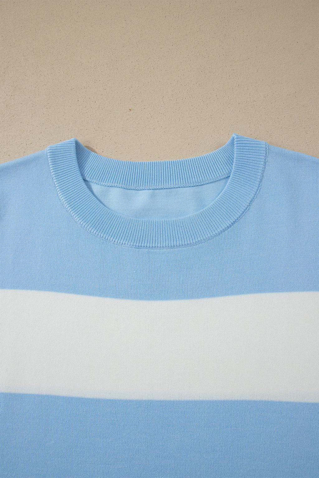 Plus Size Sky Blue Stripe Short Sleeve Sweater