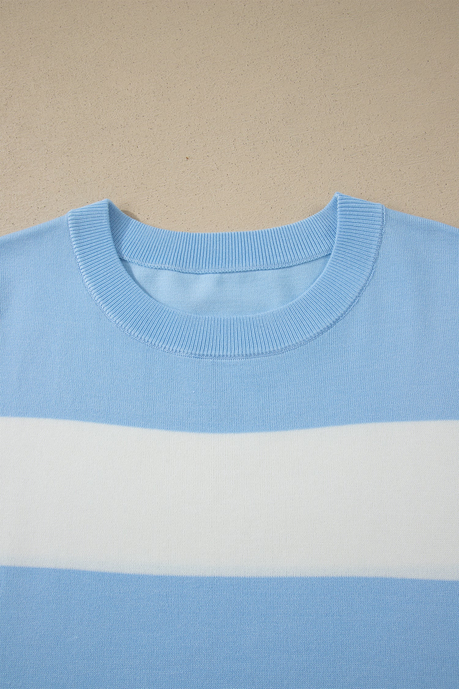 Plus Size Sky Blue Stripe Short Sleeve Sweater