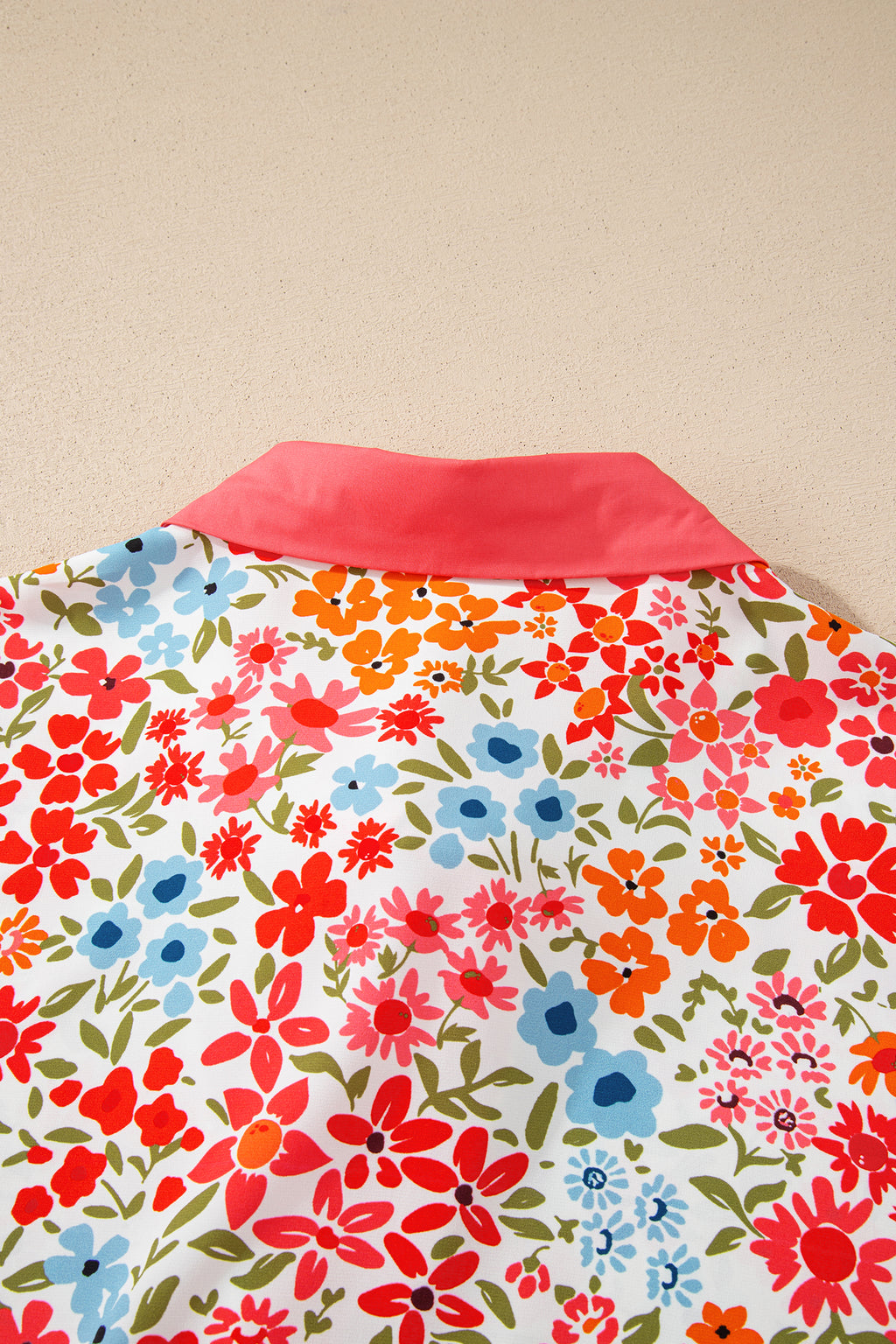 Plus Size Pink Button V-Neck Floral Print Puff Sleeve Loose Mini Dress