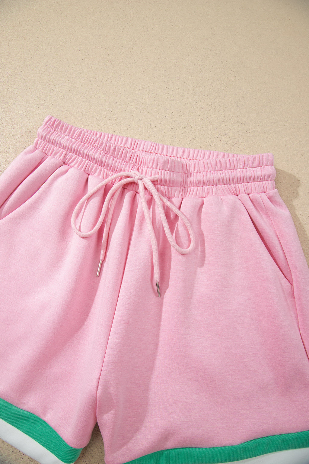 Bonbon Striped Trim Casual Tee & Drawstring Shorts 2pcs Set