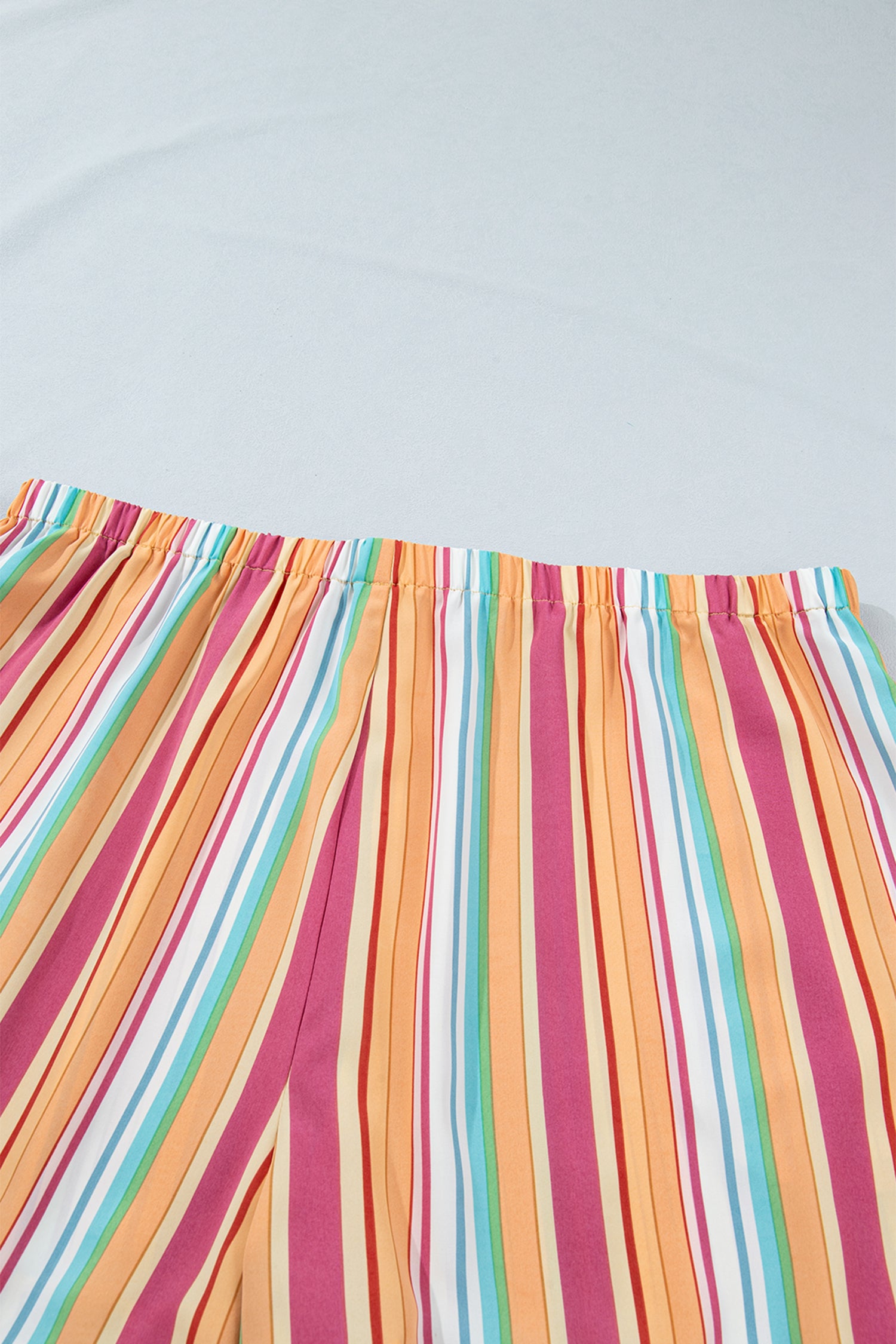 Plus Size Orange Stripe Ruffle Hem Shorts With Elastic Waste