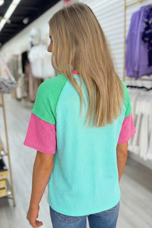 Aruba Blue Color Block Twisted Ribbed Tee