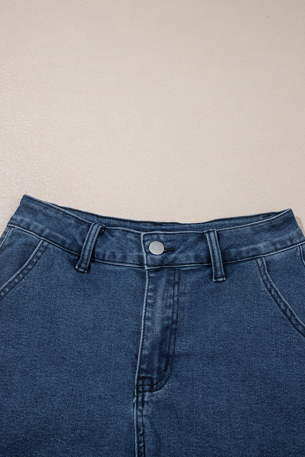 High Waste Sail Blue Acid Wash Denim Shorts With Scalloped Hemline