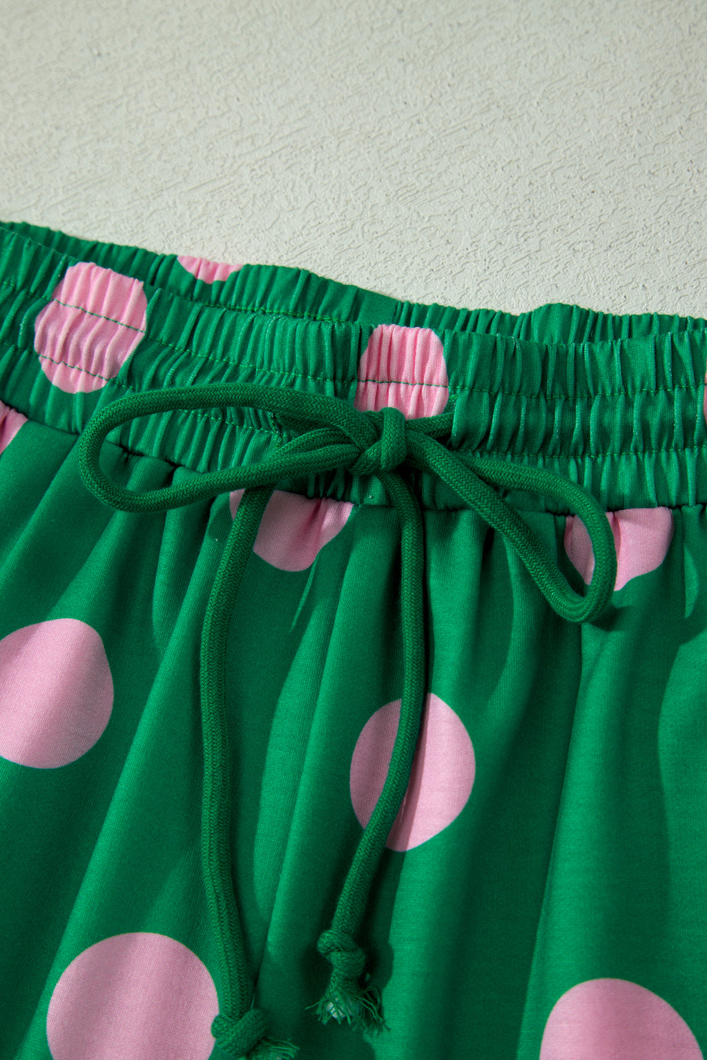 Green Polka Dot Print V-Neck Tee & Shorts 2pc Set