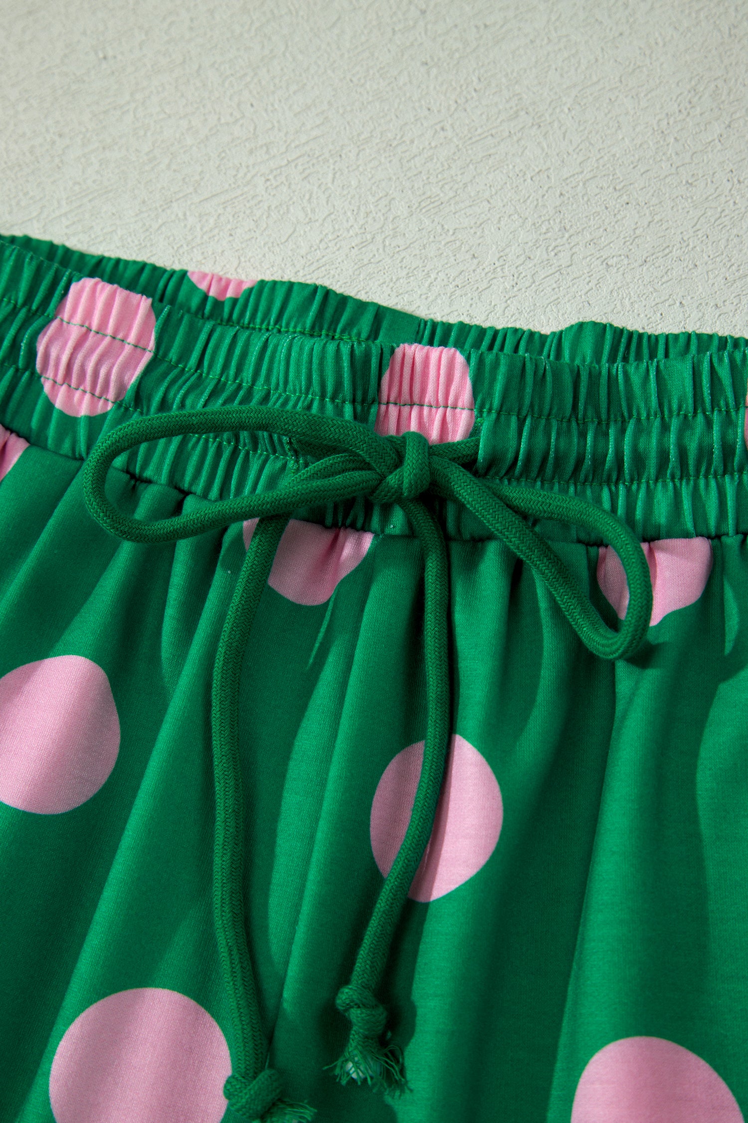 Green Polka Dot Print V-Neck Tee & Shorts 2pc Set