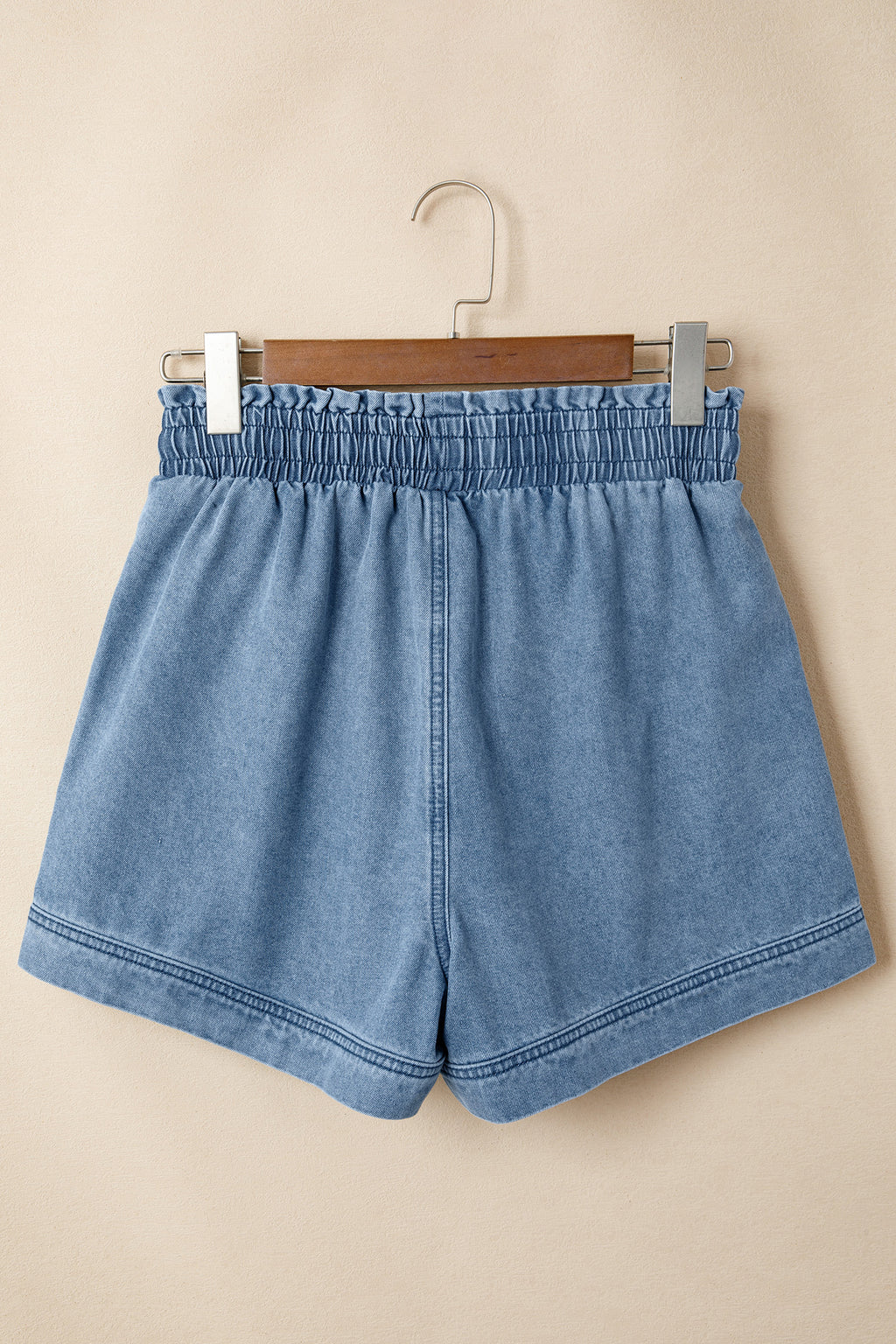 Dusk Blue Smocked Denim Shorts With Elastic Waist