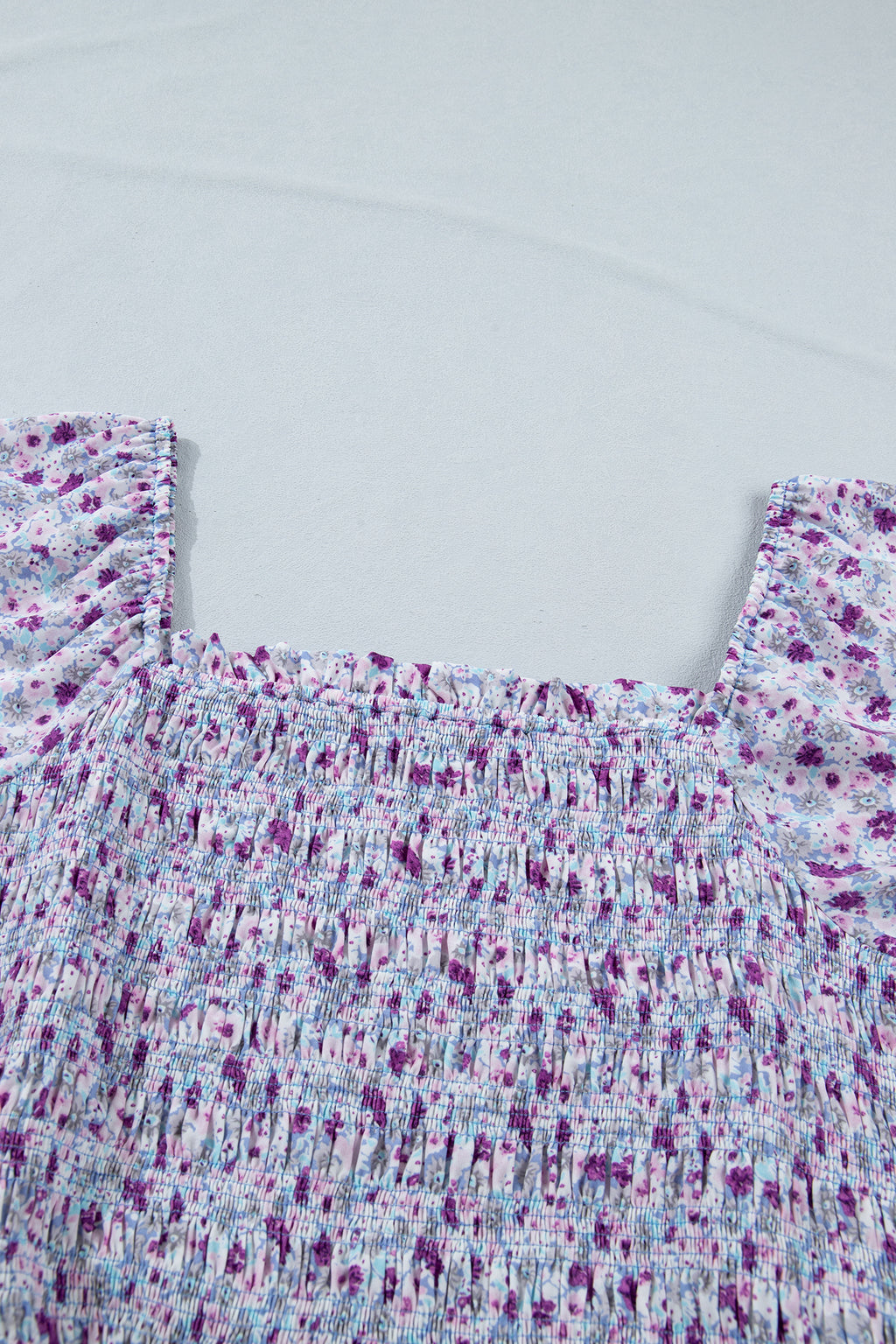 Plus Size Purple Floral Print Smocked Maxi Dress With Square Neck