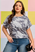 Plus Size Gray Camo Print Casual Tee