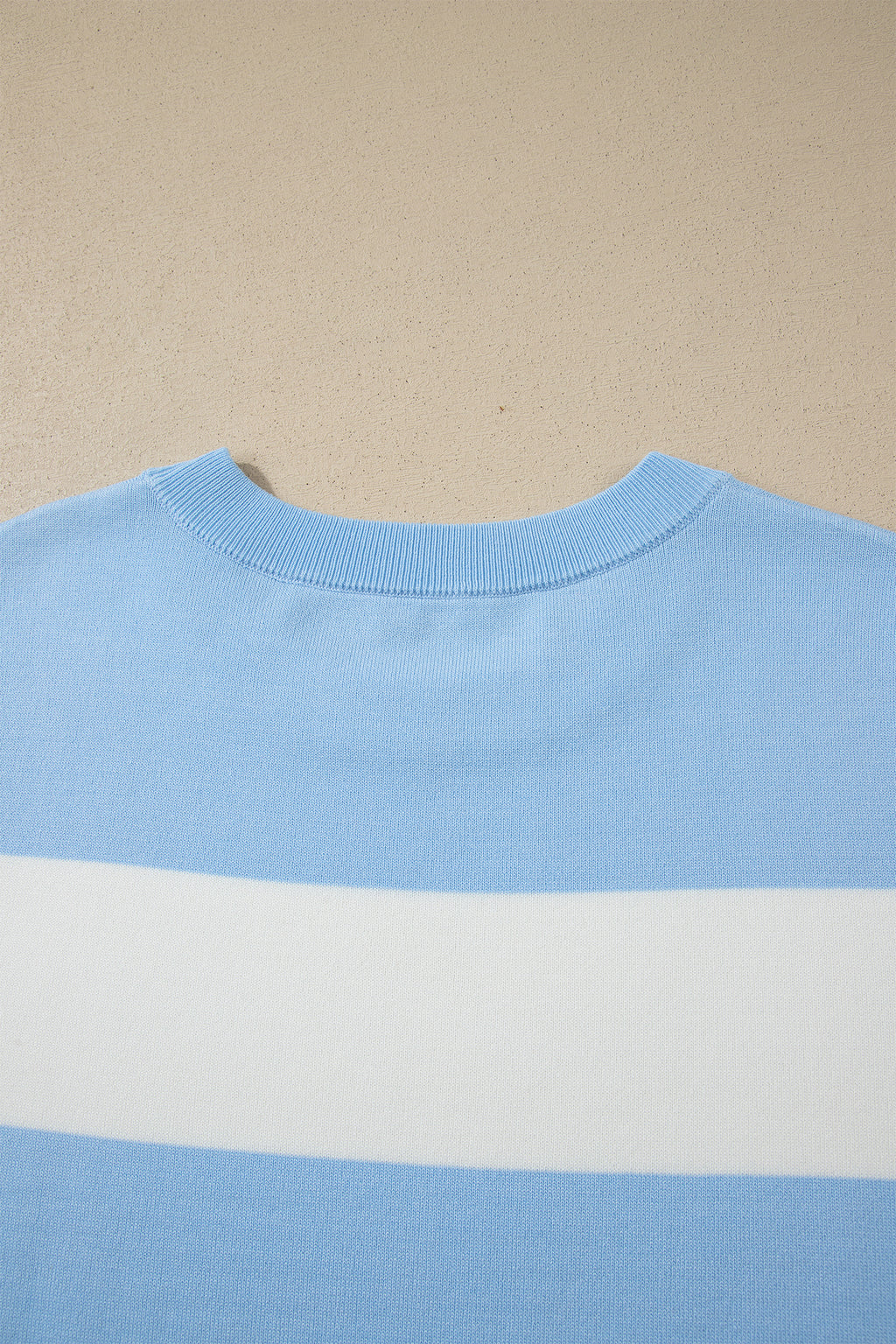 Plus Size Sky Blue Stripe Short Sleeve Sweater