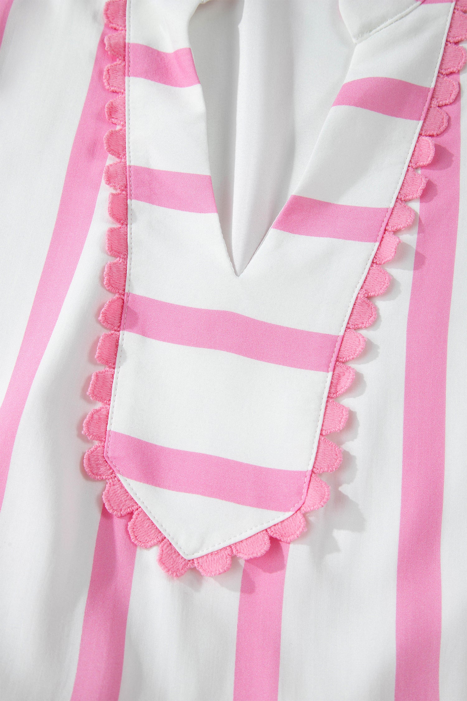Plus Size Pink Stripe Tiered Maxi Dress With V Neck & Short Puff Sleeves
