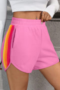 Bonbon Elastic & High Waist Active Shorts With Color Block Stripes
