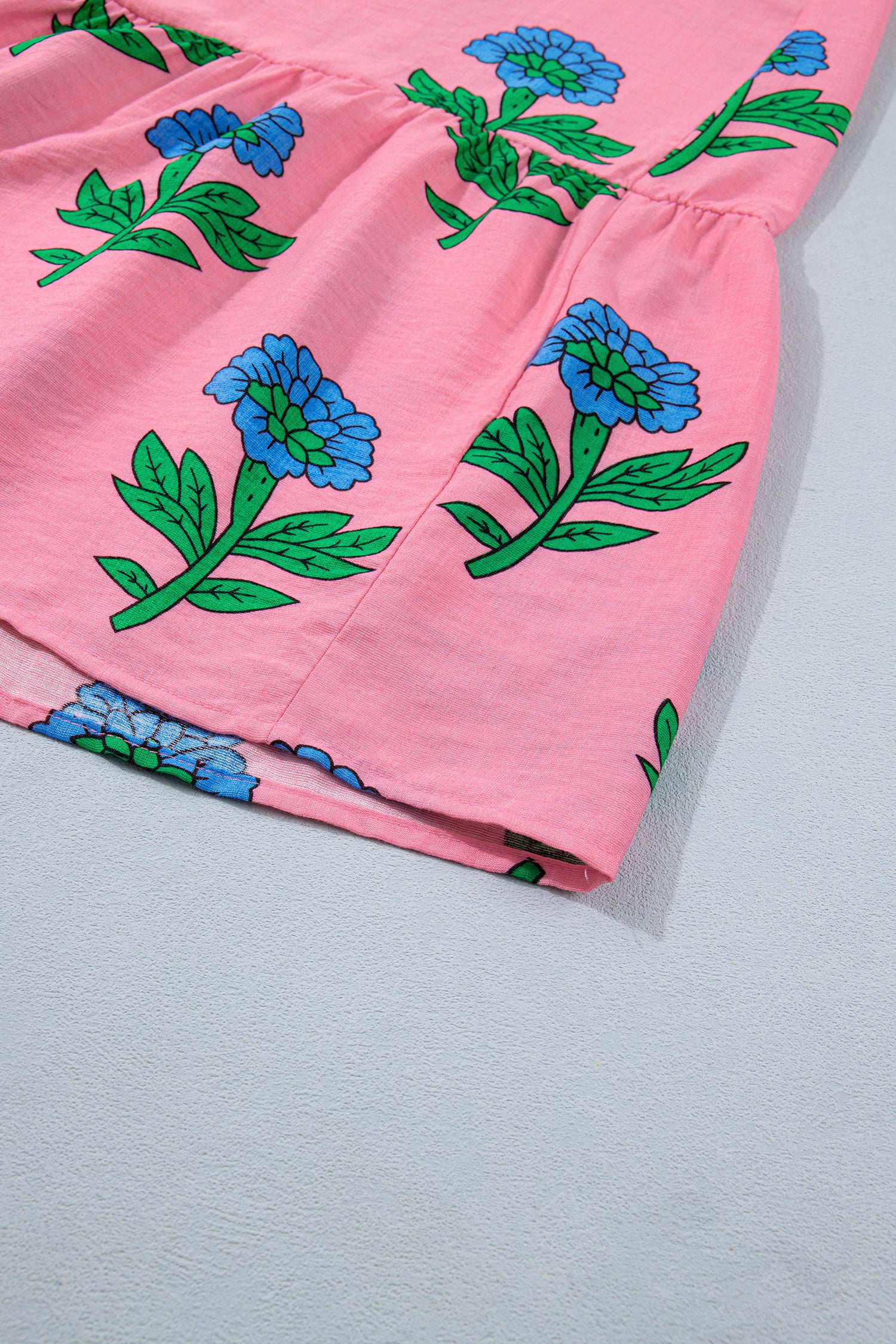 Plus Size Pink Floral V-Neck Ruffled Maxi Dress